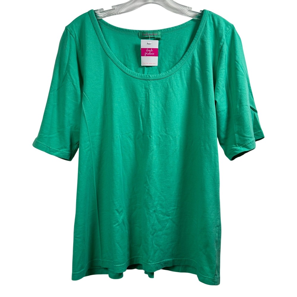 Fresh Produce Hazy Days 1/2 Sleeve T Shirt Green Cotton Scoop Neck XL USA NEW